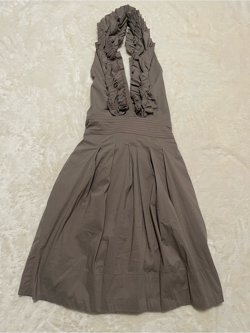 BCBGMaxAzria Taupe Ruffled Halter Midi Dress - Picture 1 of 3